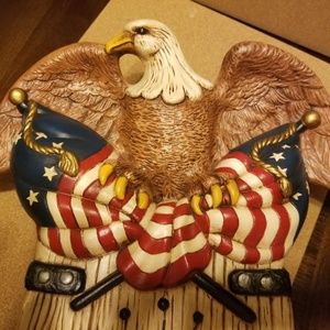 Bald Eagle American Flags Ceramic Clock - Vintage